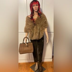 Faux Fur Shawl and Corduroy Pants Set